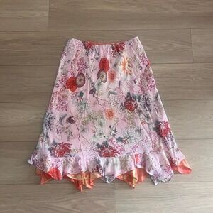 Y2K Pink Floral Midi Skirt Women S Elastic Waist Fairy Boho Whimsygoth Cottage